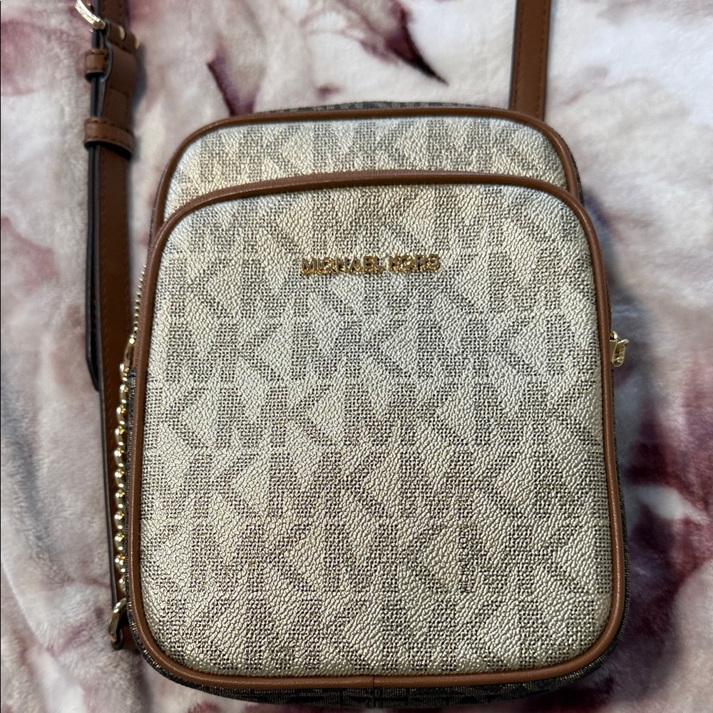 Michael Kors Cream and Brown Monogram Crossbody